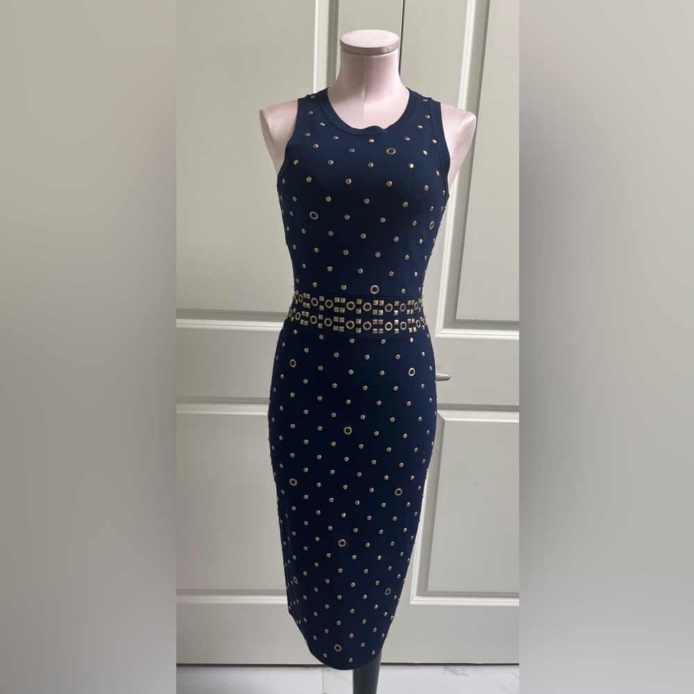 Navy Studded Sheath Dress - Classic Elegant Look NWOT